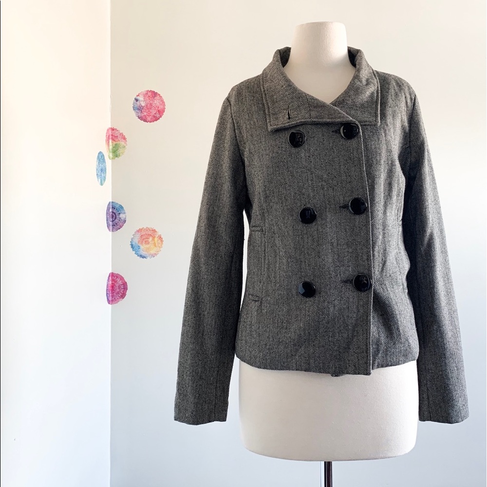 TAMNOON Herringbone double pea coat medium